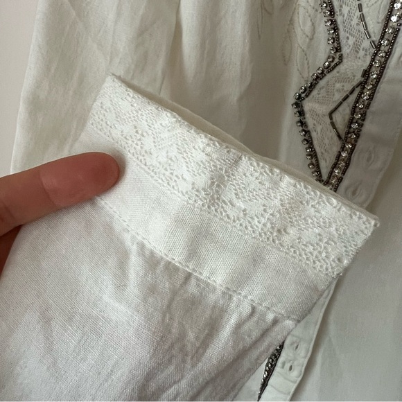 NWT Antthropologie Pilcro Nayeli White Beaded Cotton Linen Buttondown, size M - Picture 7 of 16